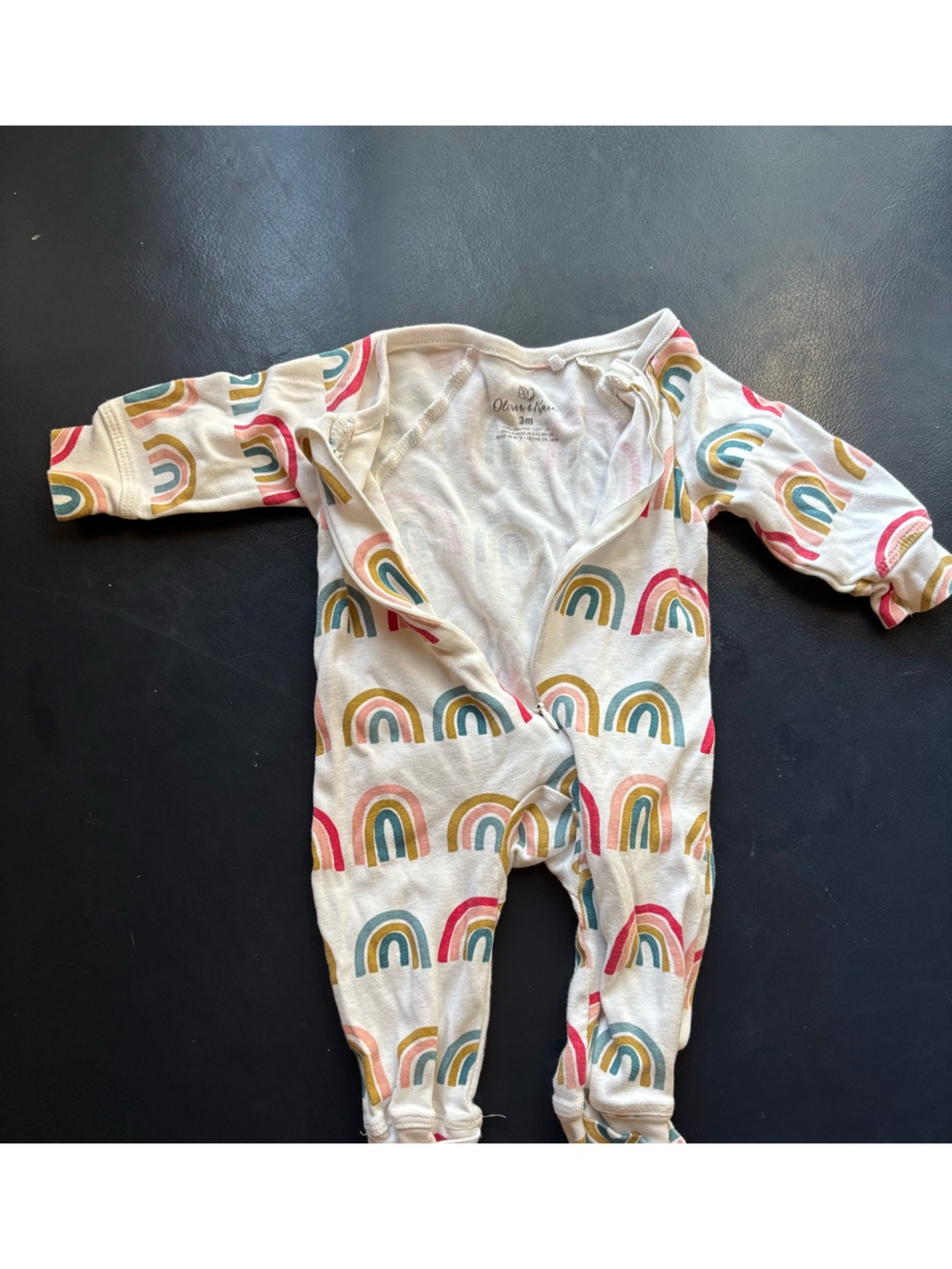 Neutral Rainbow Print Baby Footie Sleeper